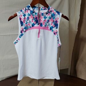 Kyodan Golf NWT White/Pink UPF 50+ Moisture Wicking Sleeveless Top Size Small